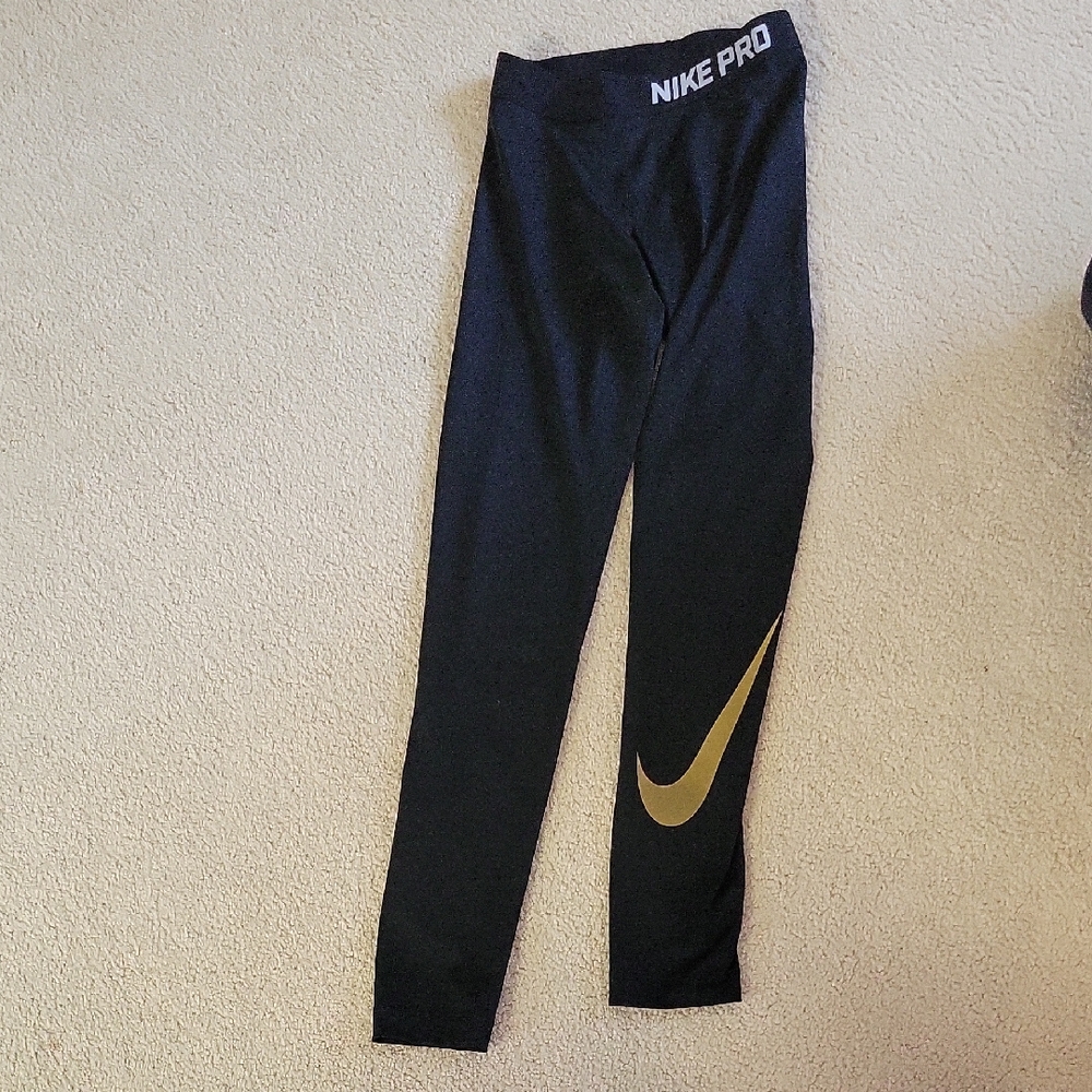 Nike Leggings Black with Gold Swoosh